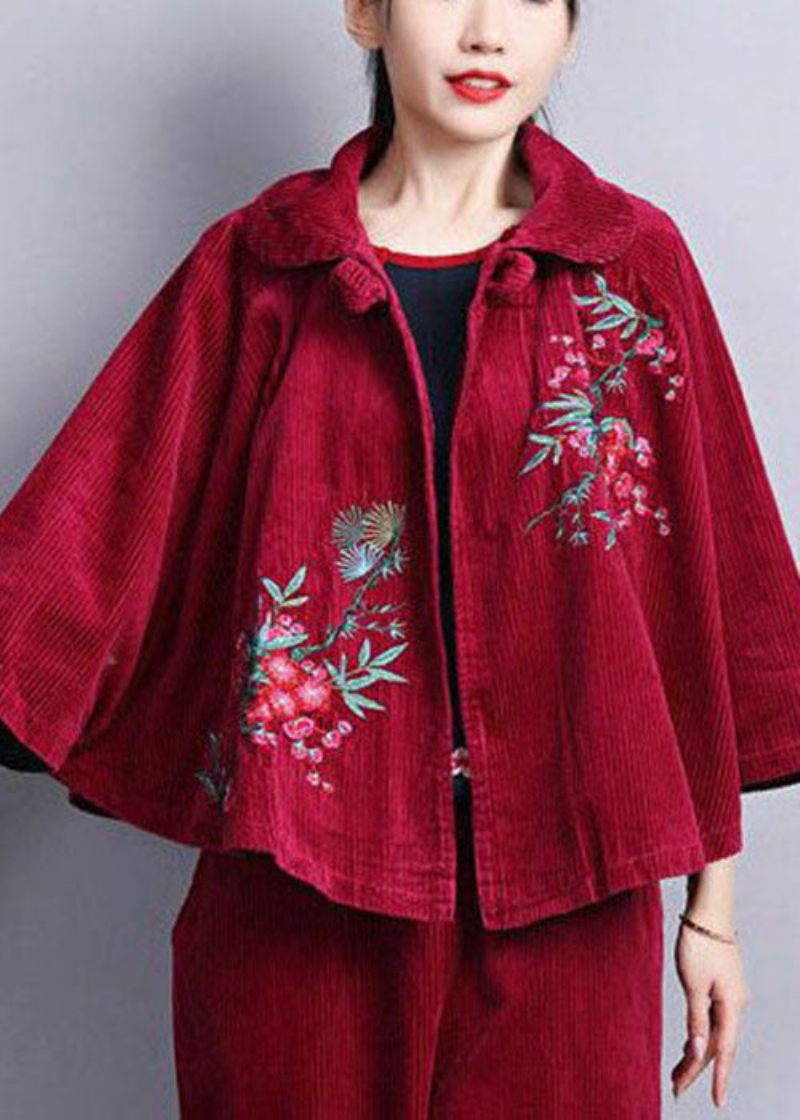 Chic Mulberry Peter Pan Krage Broderade Manchesterrockar Mantelärmar - Vinterkappor för kvinnor