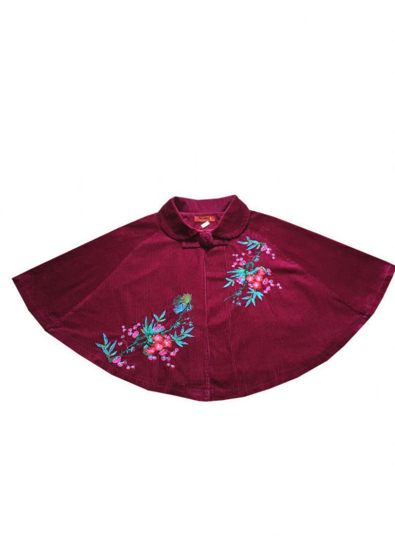 Chic Mulberry Peter Pan Krage Broderade Manchesterrockar Mantelärmar - Vinterkappor för kvinnor
