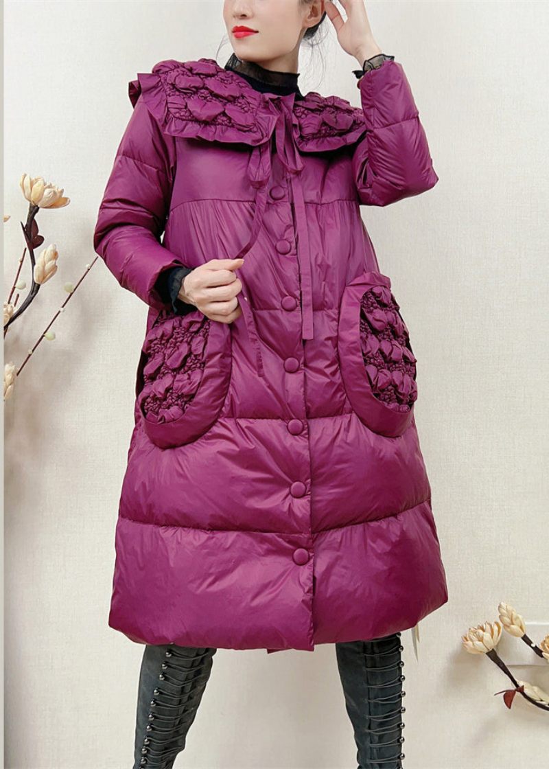 Chic Rose Button Lace Up Patchwork Duck Down Långärmad
