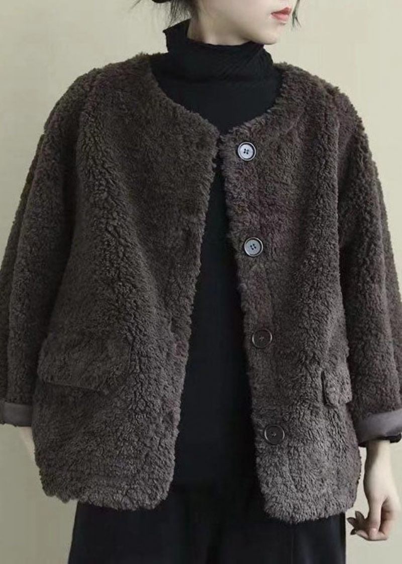 Choklad Lösa Fickor Knapp Höst Långärmad Kappa - Vinterkappor för kvinnor