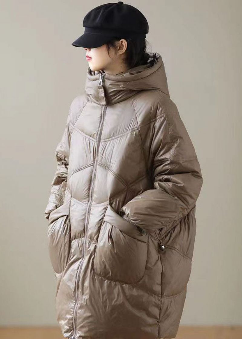 Choklad Trendiga Duck Down Jackor Zip Up Fickor Vinter - Dunjackor för kvinnor