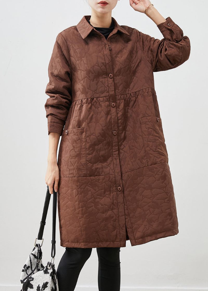 Coffee Patchwork Fina Bomullsfyllda Kappor Överdimensionerade Jacquard Winter - Vinterkappor för kvinnor