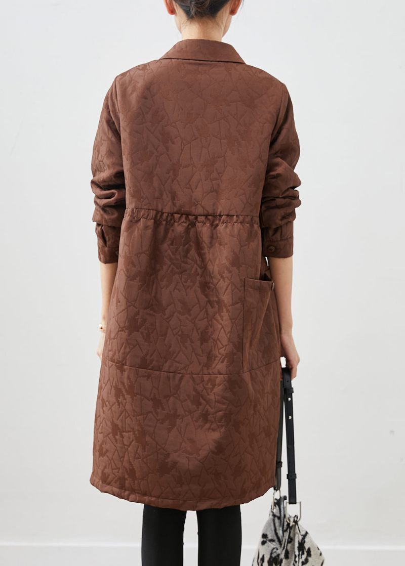 Coffee Patchwork Fina Bomullsfyllda Kappor Överdimensionerade Jacquard Winter - Vinterkappor för kvinnor