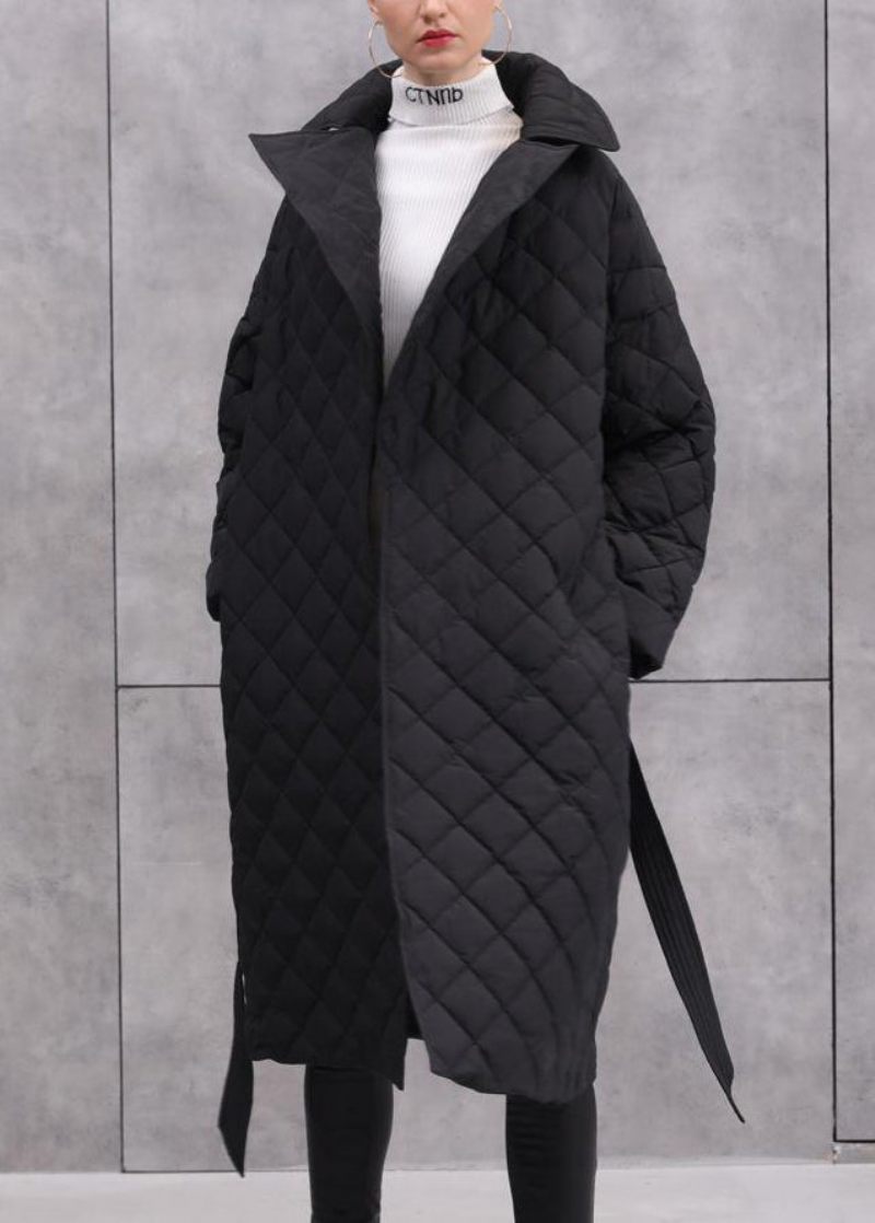 Dam Army Green Tie Midjefickor Duck Down Coat Långärmad - Vinterkappor för kvinnor