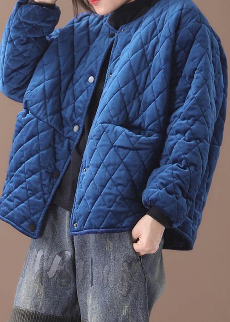 Dam Blå Dam Parkas Plus Size Jackor Kappor O Hals Tjocka Vinteryttringar - Grå
