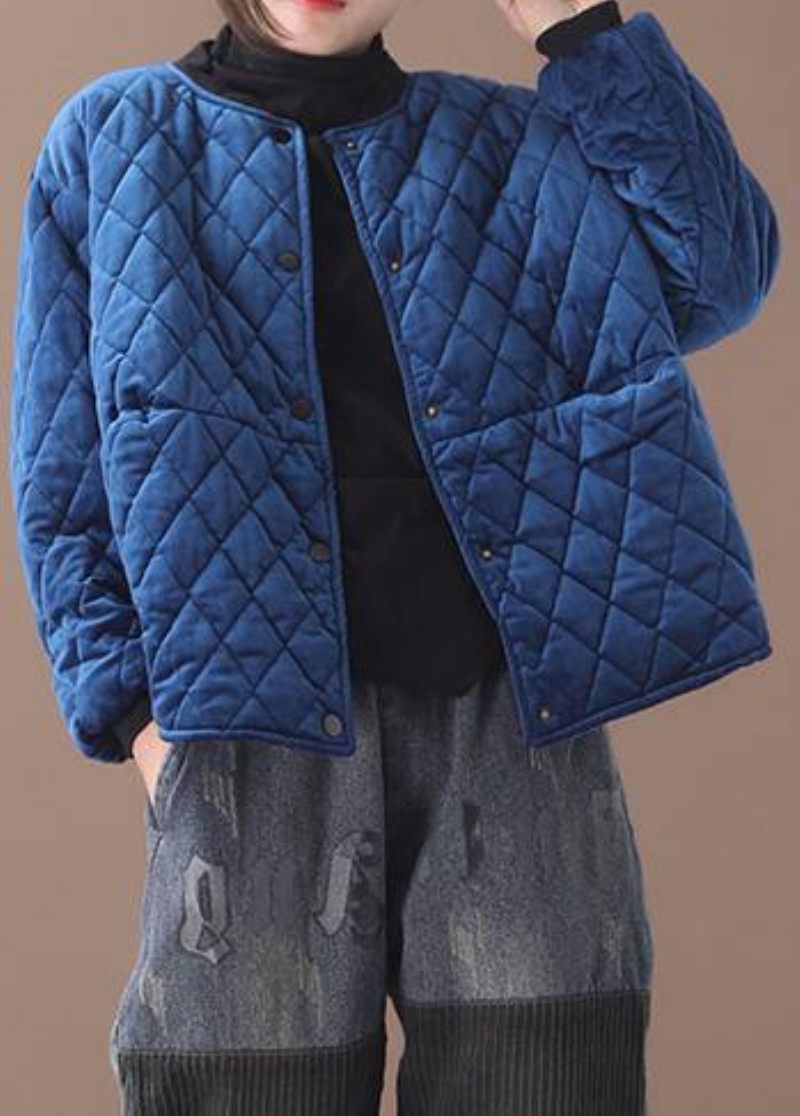 Dam Blå Dam Parkas Plus Size Jackor Kappor O Hals Tjocka Vinteryttringar - Grå