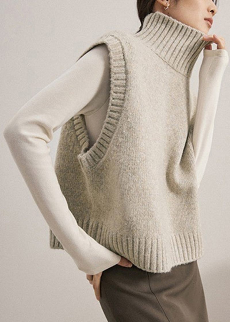Dam Camel Turtleneck Patchwork Stickad Väst Ärmlös