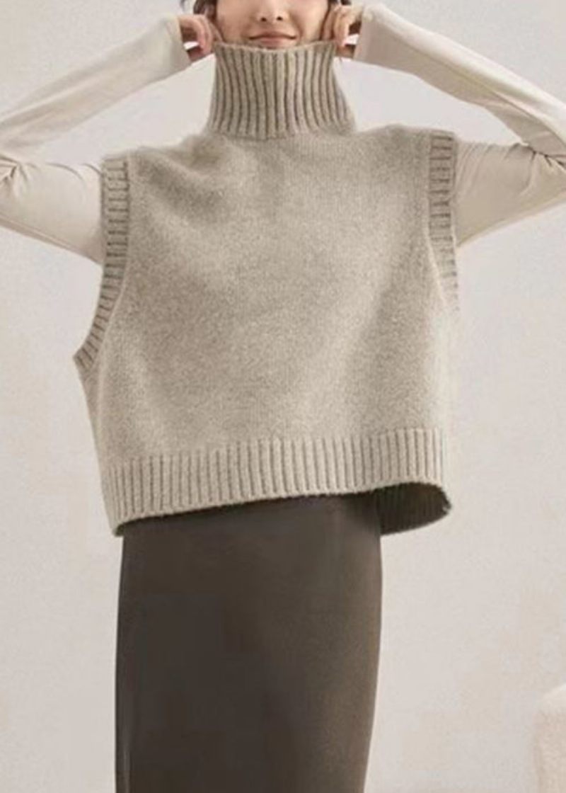 Dam Camel Turtleneck Patchwork Stickad Väst Ärmlös - Koftor för kvinnor