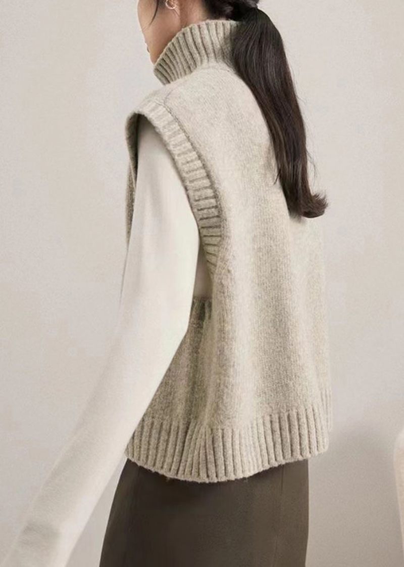 Dam Camel Turtleneck Patchwork Stickad Väst Ärmlös - Koftor för kvinnor