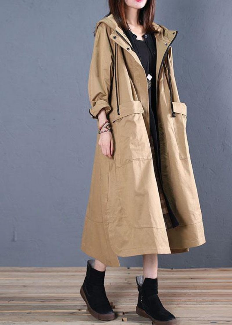 Dam Oversize Lång Vinterkappa Höst Khaki Huva Låg Hög Design Jackor - Trenchcoats för kvinnor