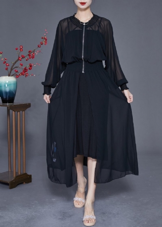 Dam Svart Zip Up Elastisk Midja Chiffong Upf 50+ Coat Summer