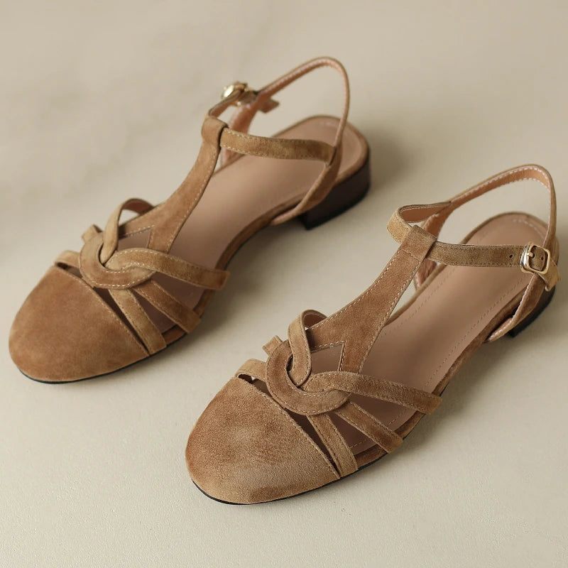 Damsandaler Sommarskor Trender Låga Klackar Stäng Tå Gröna Flipflops Casual Skor Dam Läder - Aprikos