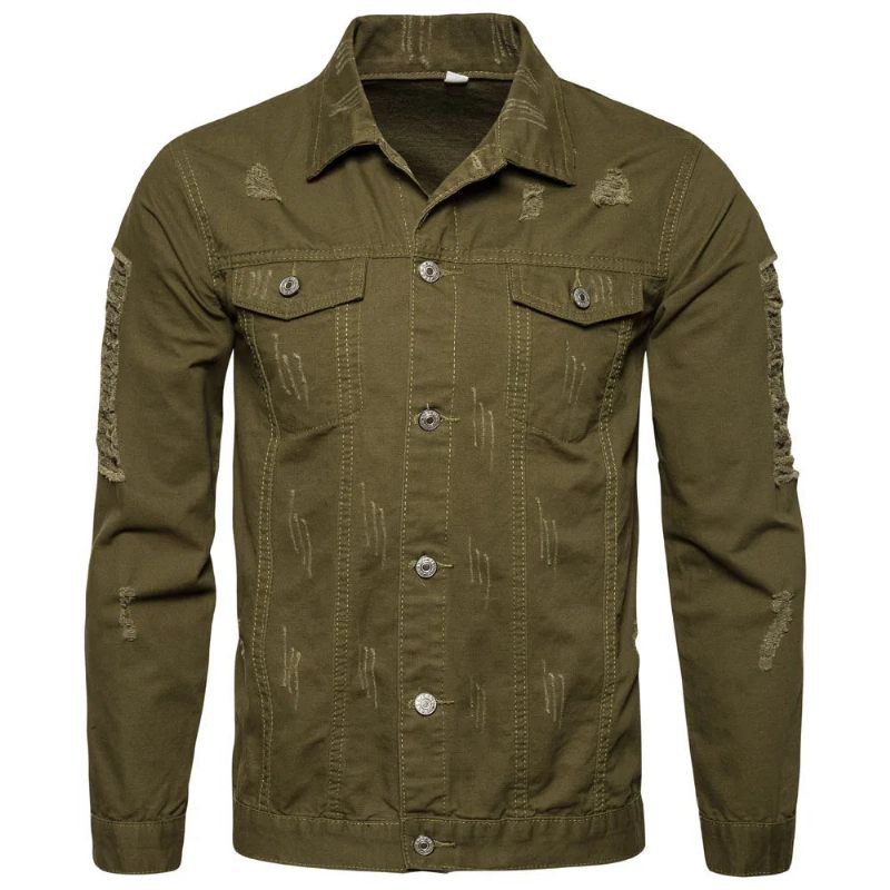 Denim Casual Jacka Solid Single Breasted Patch Pocket Kläder Skinnjacka - Grön