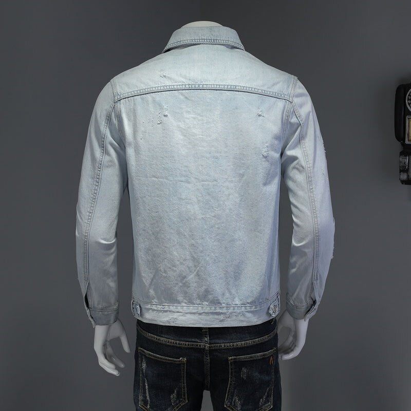Denim Motorcykel Herrjacka High Street Retrojacka Bomberjacka Kläder - Himmelsblå