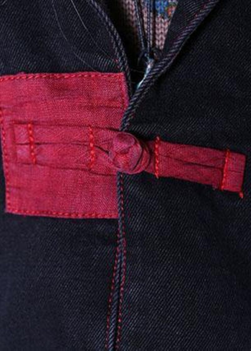 Denim Svarta Kappor Trendiga Plus Size Höst Maxi Ytterkläder - Trenchcoats för kvinnor