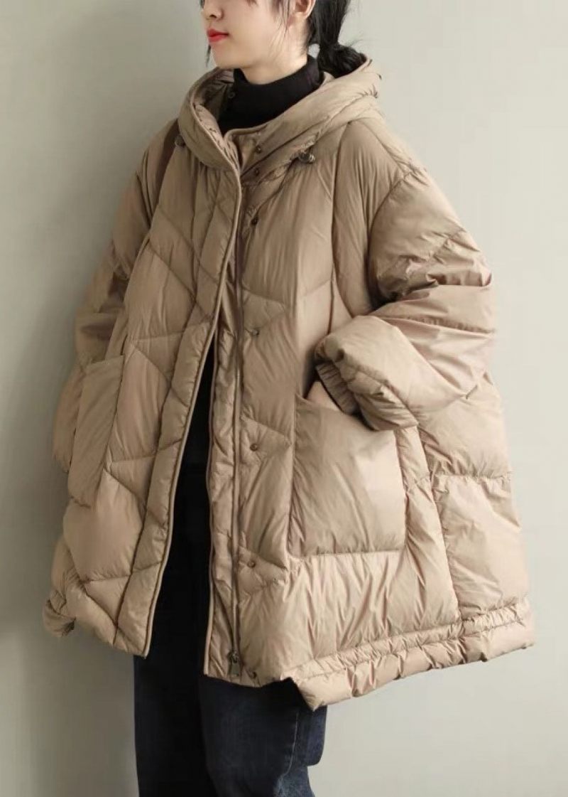 Diy Kaki Hooded Pockets Winter Duck Down Coat - Kaki