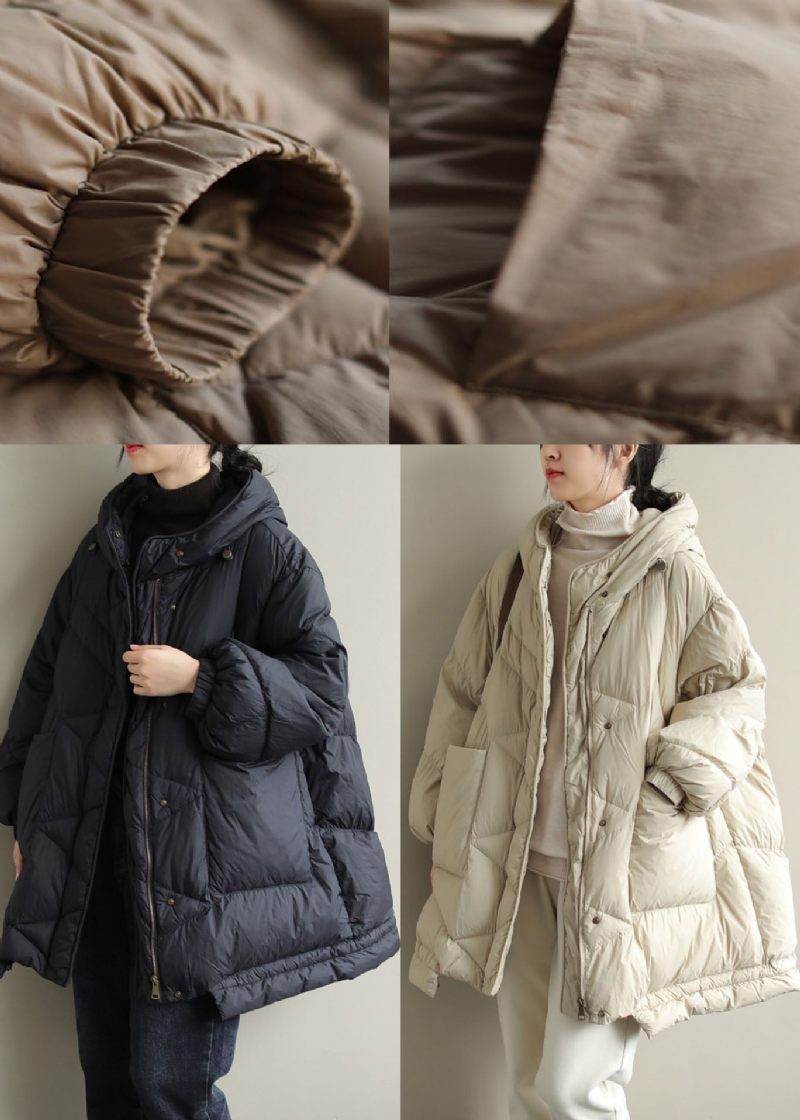 Diy Kaki Hooded Pockets Winter Duck Down Coat - Kaki