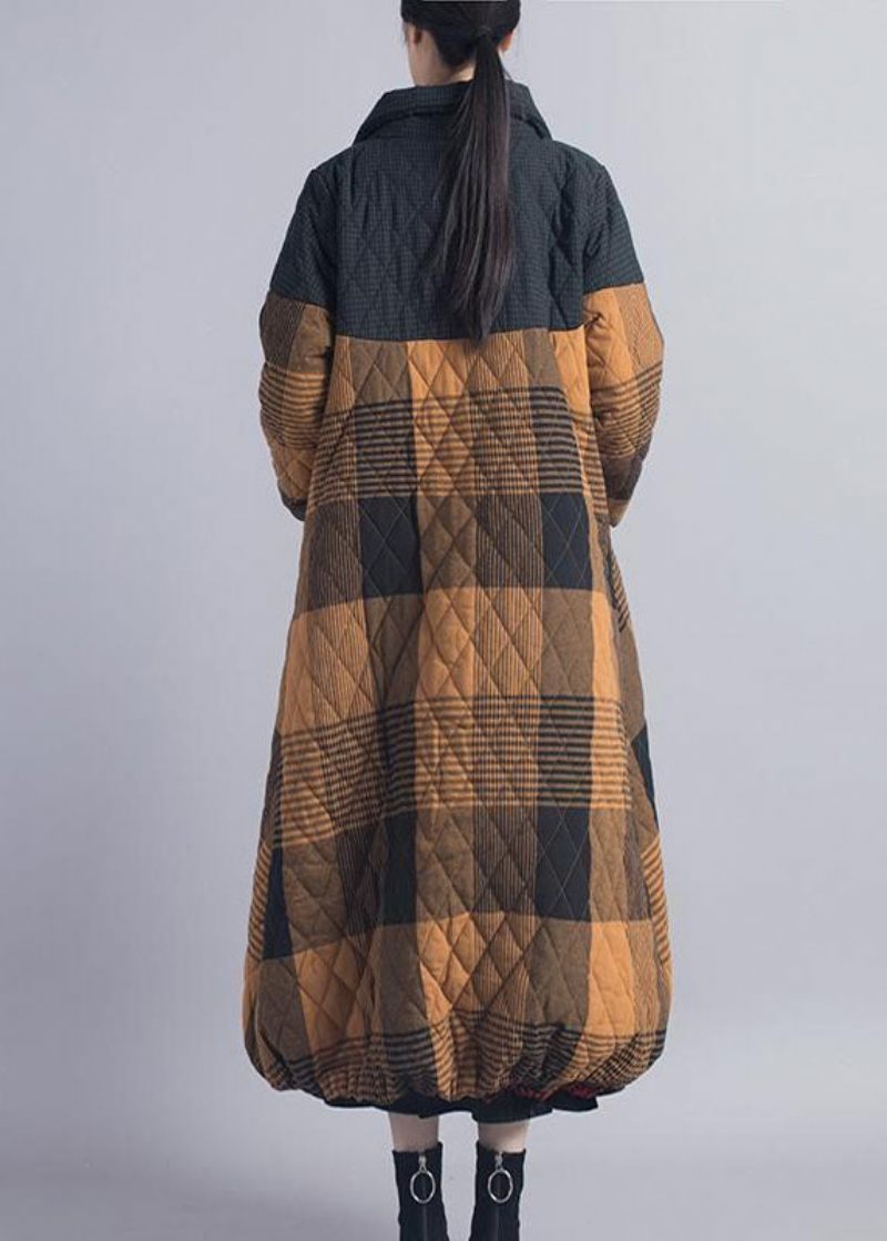 Diy Röd Pläd Patchwork Fin Bomullsfylld Vinterkappa - Röd