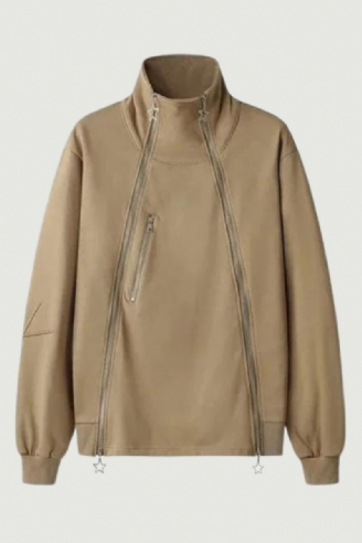 Dragkedja Skarvad Stativ Krage Kofta Tröja För Män Chic Jacka High Street Design Nisch Personlig Tide Coat