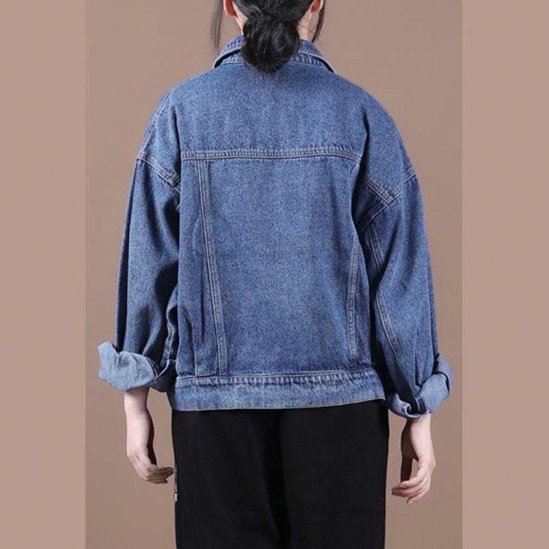 Ekologisk Denimblå Fin Maxi-kappa Inspiration Lapel-höstjackor - Blå