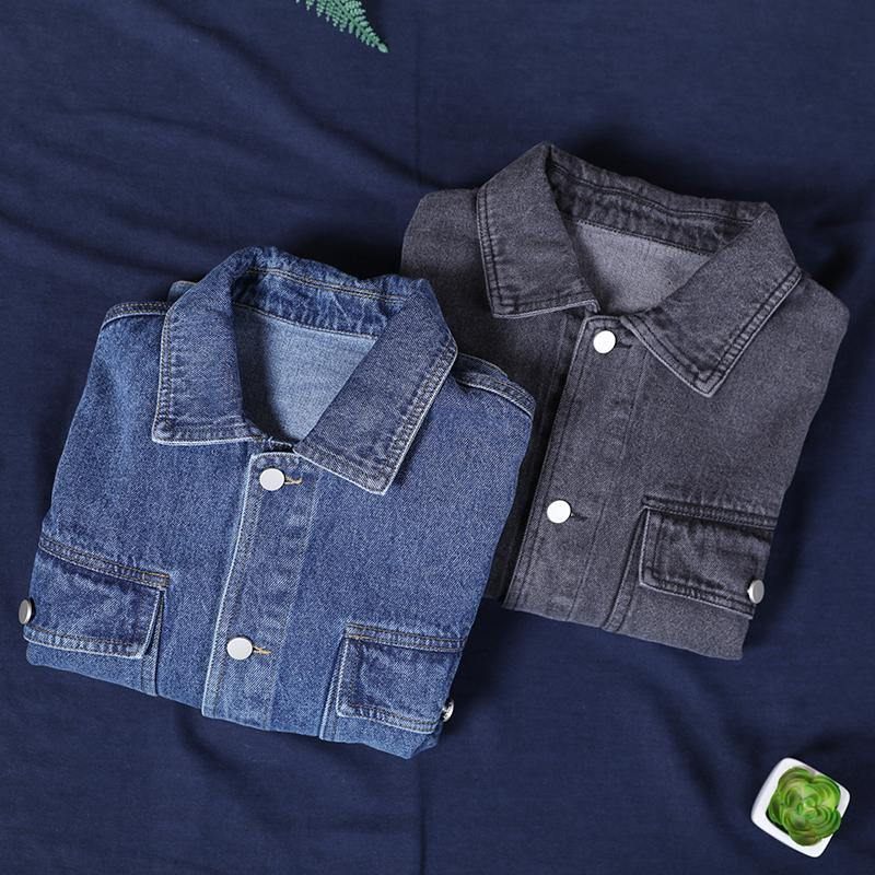Ekologisk Denimblå Fin Maxi-kappa Inspiration Lapel-höstjackor - Blå