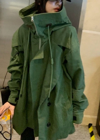 Elegant Grön Lösa Fickor Med Dragkedja Casual Höstkappa