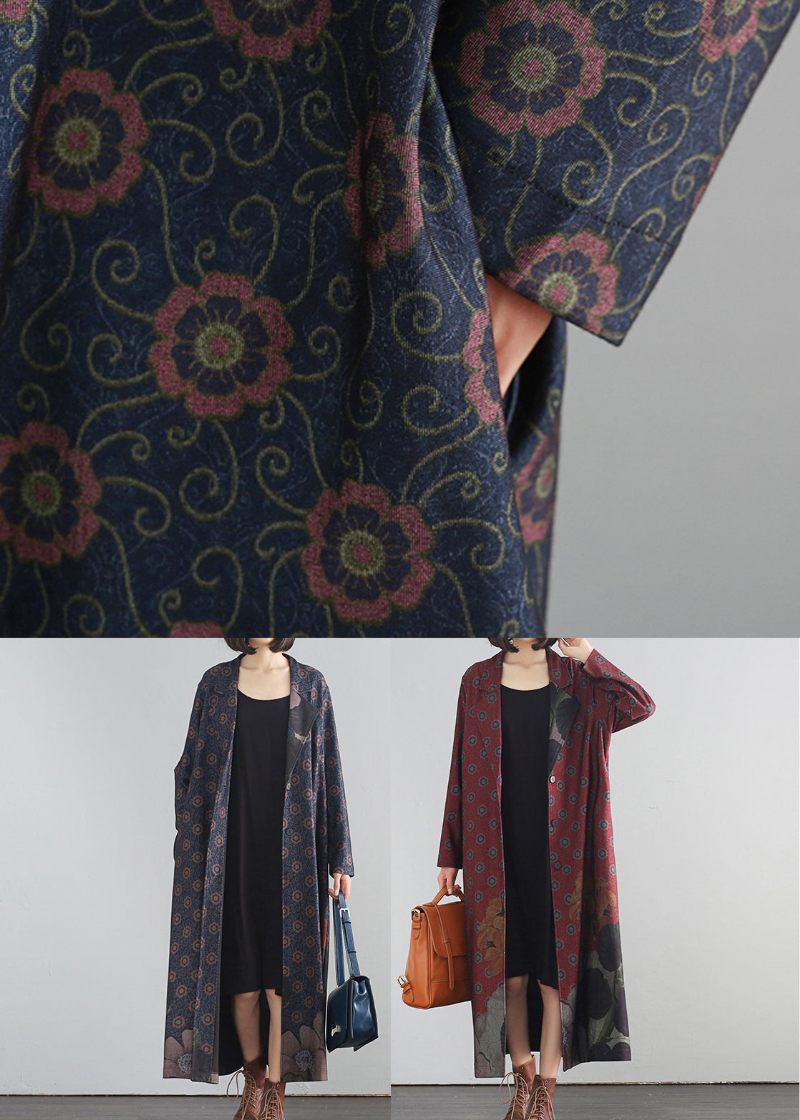 Elegant Röd V-hals Tryckknapp Maxi Trenchcoats Höst - Röd