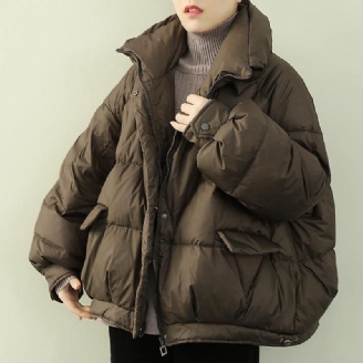 Eleganta Oversize Snöjackor Vinter Ytterkläder Choklad Stativ Krage Dragkedja Ned Kappa