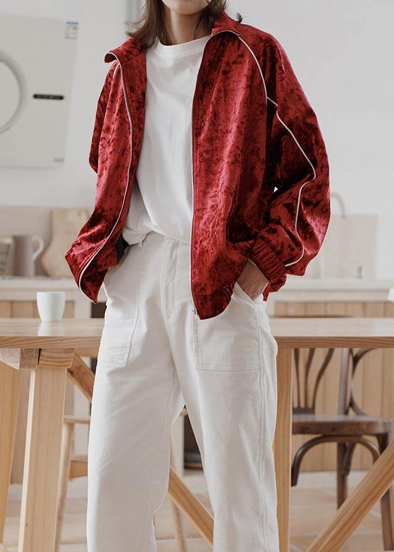 Eleganta Röda Plus Size-kläder Outfits Höstkappor För Kvinnor Med Dragkedja - Vinterkappor för kvinnor