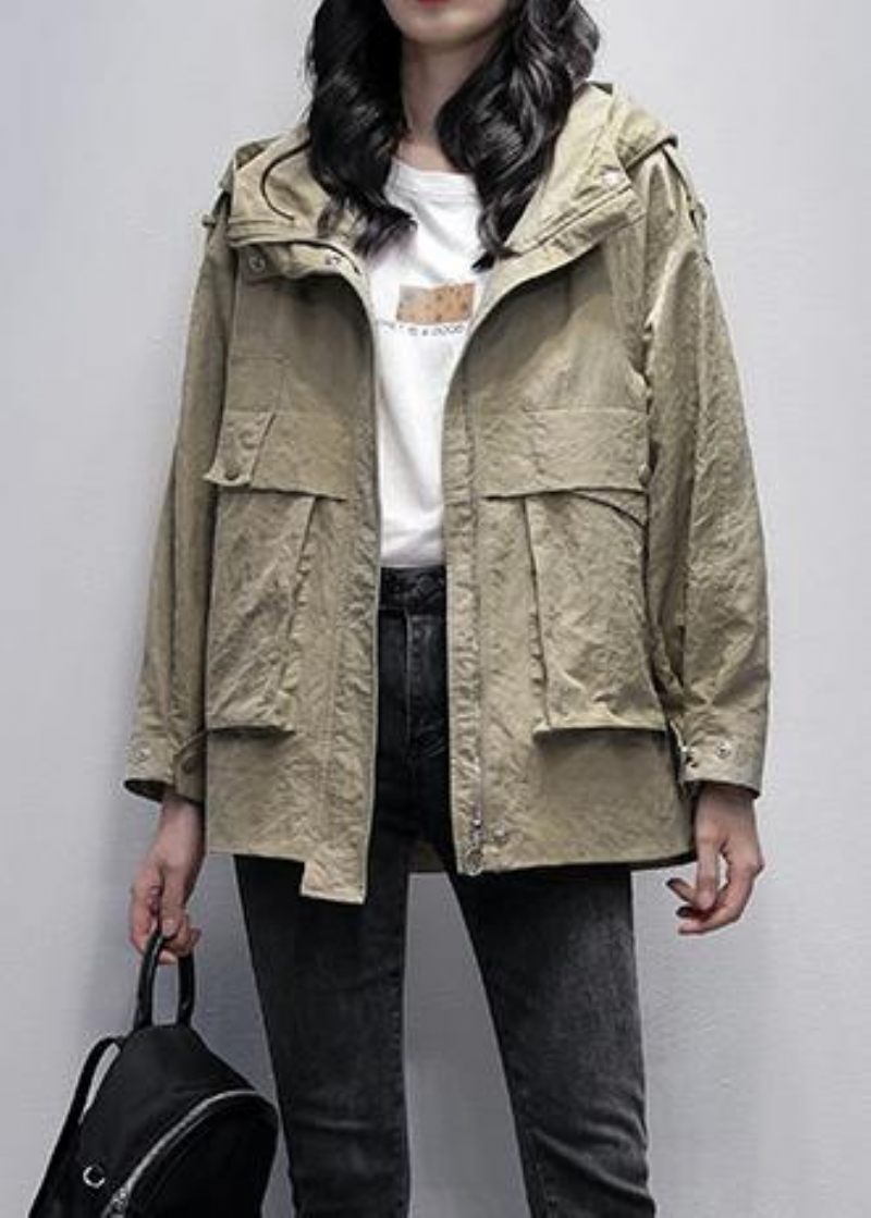 Enkel Huva Med Dragkedja Mode Casual Kappor Kvinnor Grå Gröna Lösa - Trenchcoats för kvinnor