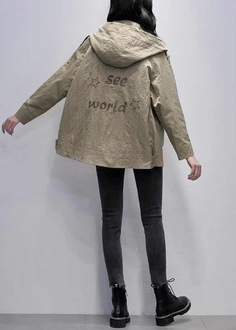 Enkel Huva Med Dragkedja Mode Casual Kappor Kvinnor Grå Gröna Lösa - Trenchcoats för kvinnor