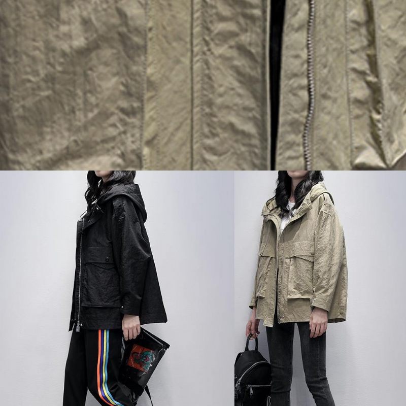 Enkel Huva Med Dragkedja Mode Casual Kappor Kvinnor Grå Gröna Lösa - Trenchcoats för kvinnor