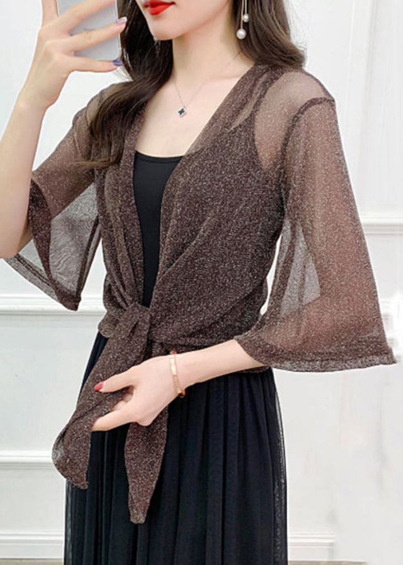 Enkel Kaffe Solid Bright Silk Tulle Cardigan Summer - Koftor för kvinnor