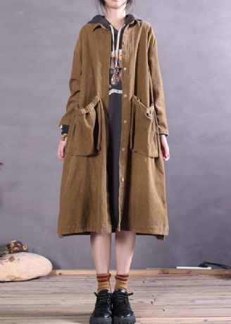 Enkel Khaki Button Sida Öppen Corduroy Coats Spring