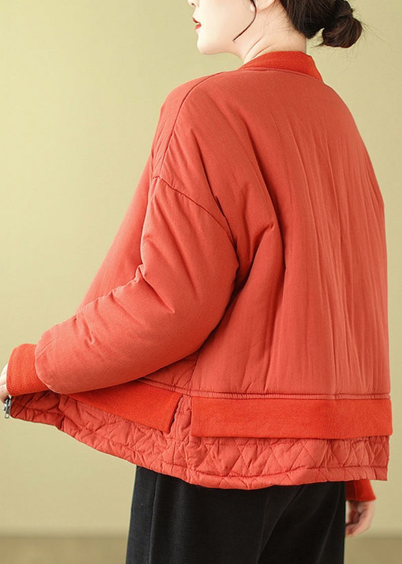 Enkel Orange Oversized Patchwork Fin Bomullsfylld Witnerrockar För Kvinnor - Dunjackor för kvinnor