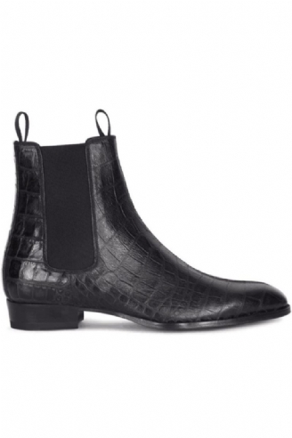 Exklusiv Slip-on Paris Stone Mönster Catwalk Wedge Handgjorda Chelsea Boots I Läder