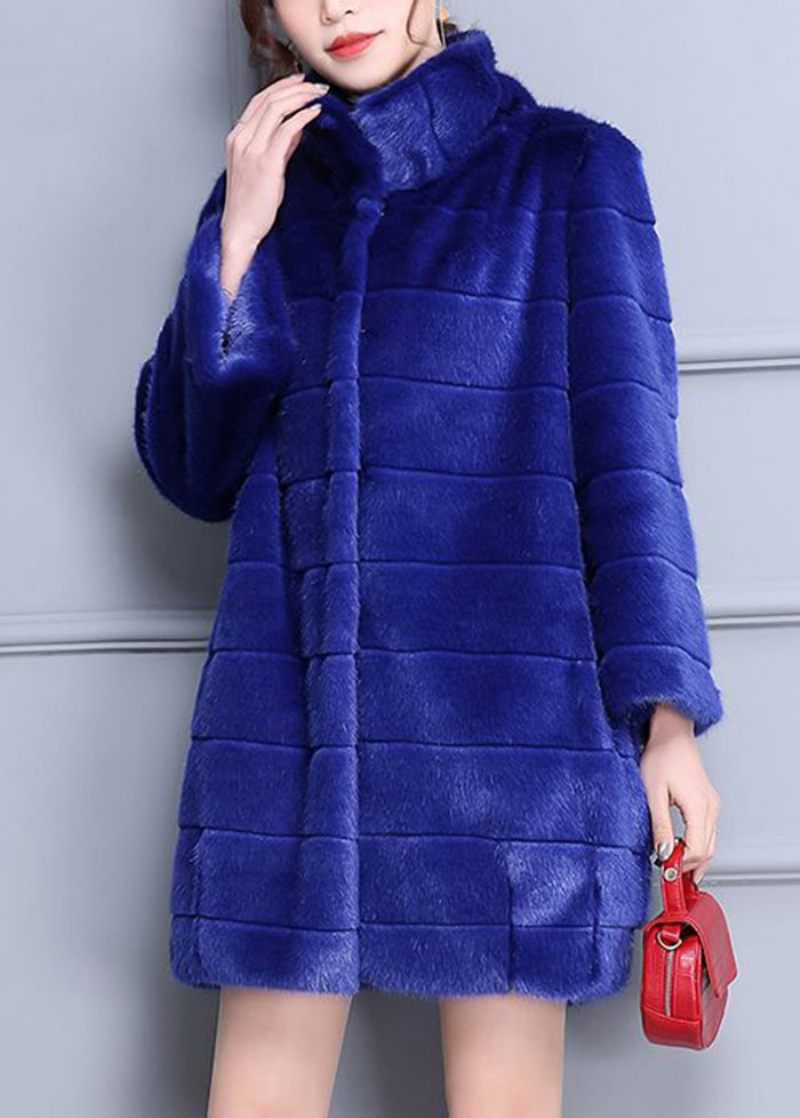 Fashion Blue Oversized Varm Fuzzy Fur Fluffy Coats Vinter - Vinterkappor för kvinnor