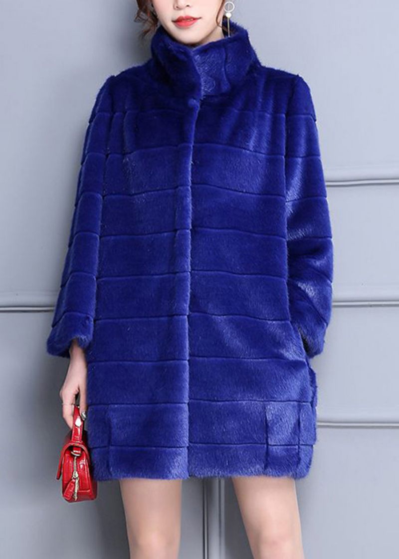 Fashion Blue Oversized Varm Fuzzy Fur Fluffy Coats Vinter - Vinterkappor för kvinnor