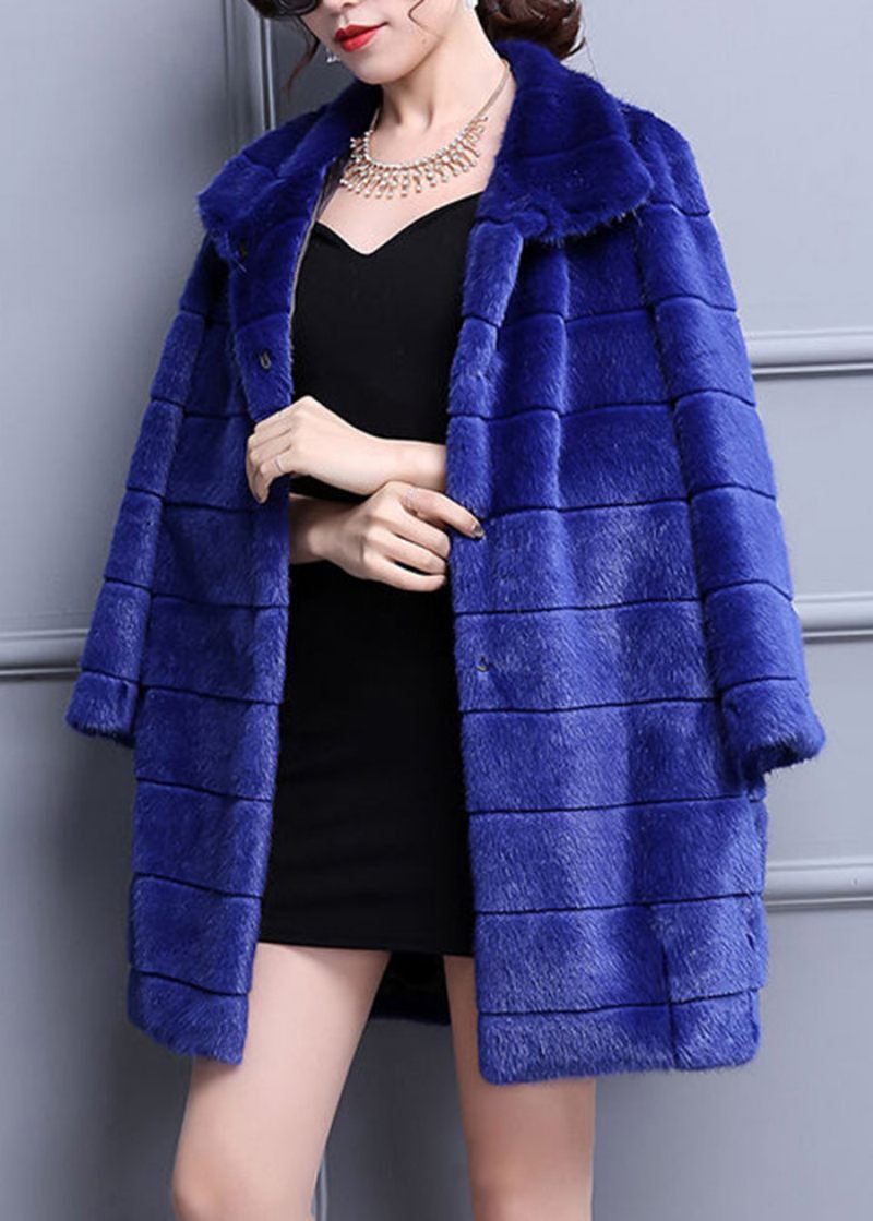 Fashion Blue Oversized Varm Fuzzy Fur Fluffy Coats Vinter - Vinterkappor för kvinnor