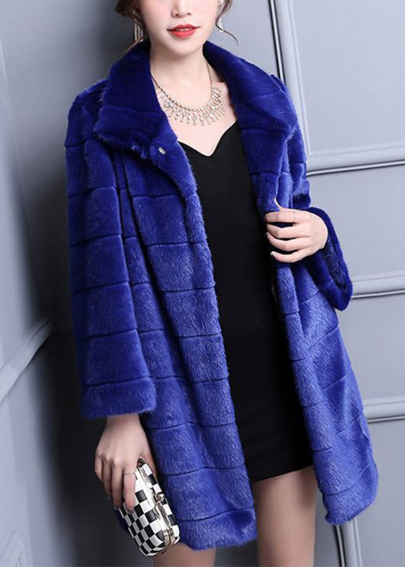 Fashion Blue Oversized Varm Fuzzy Fur Fluffy Coats Vinter - Vinterkappor för kvinnor