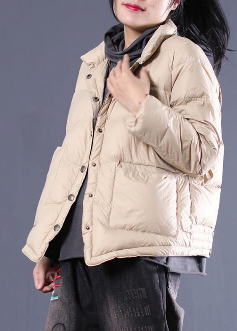 Fin Dam Parkas Överrock Beige Stativ Krage Varm Vinterkappa - Dunjackor för kvinnor