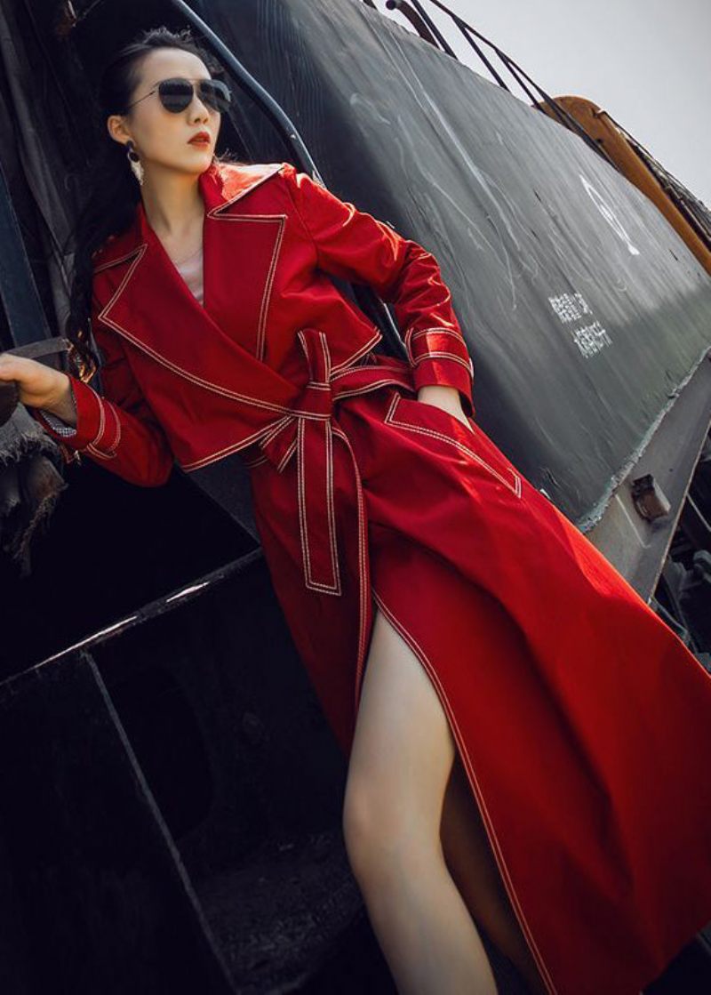 Fin Mulberry Peter Pan Krage Tie Midja Bomull Trench Spring - Trenchcoats för kvinnor