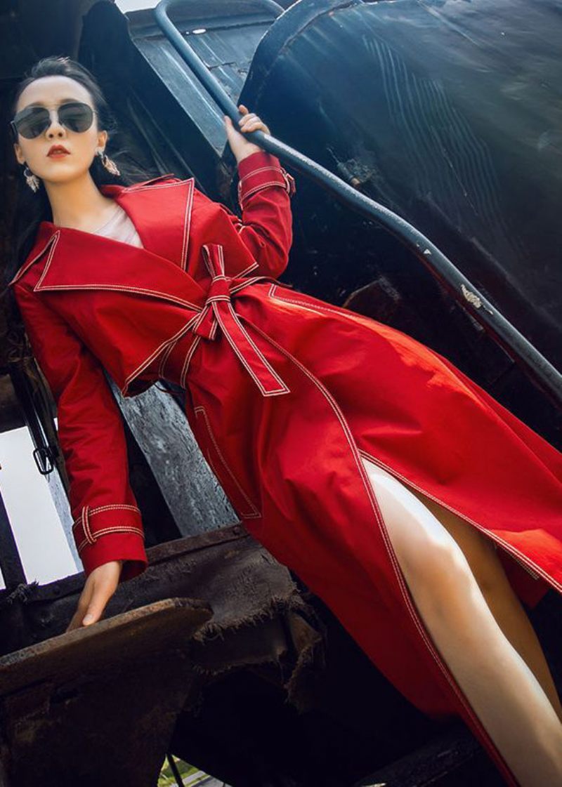 Fin Mulberry Peter Pan Krage Tie Midja Bomull Trench Spring - Trenchcoats för kvinnor