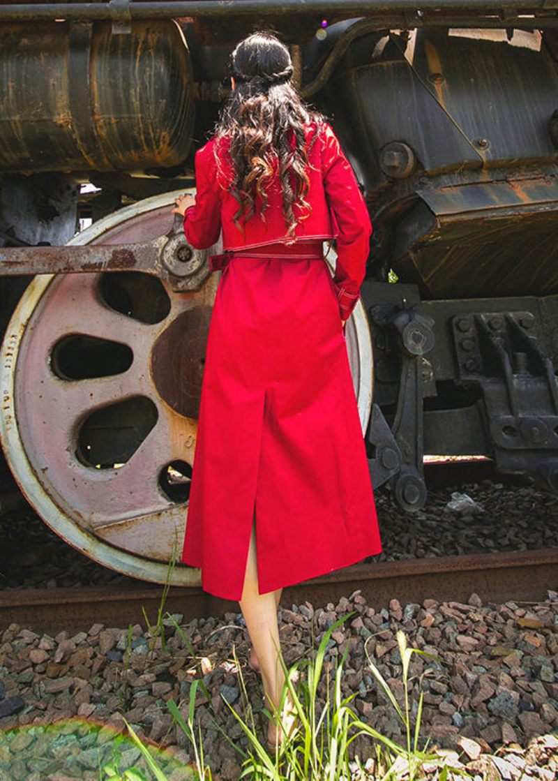 Fin Mulberry Peter Pan Krage Tie Midja Bomull Trench Spring - Trenchcoats för kvinnor
