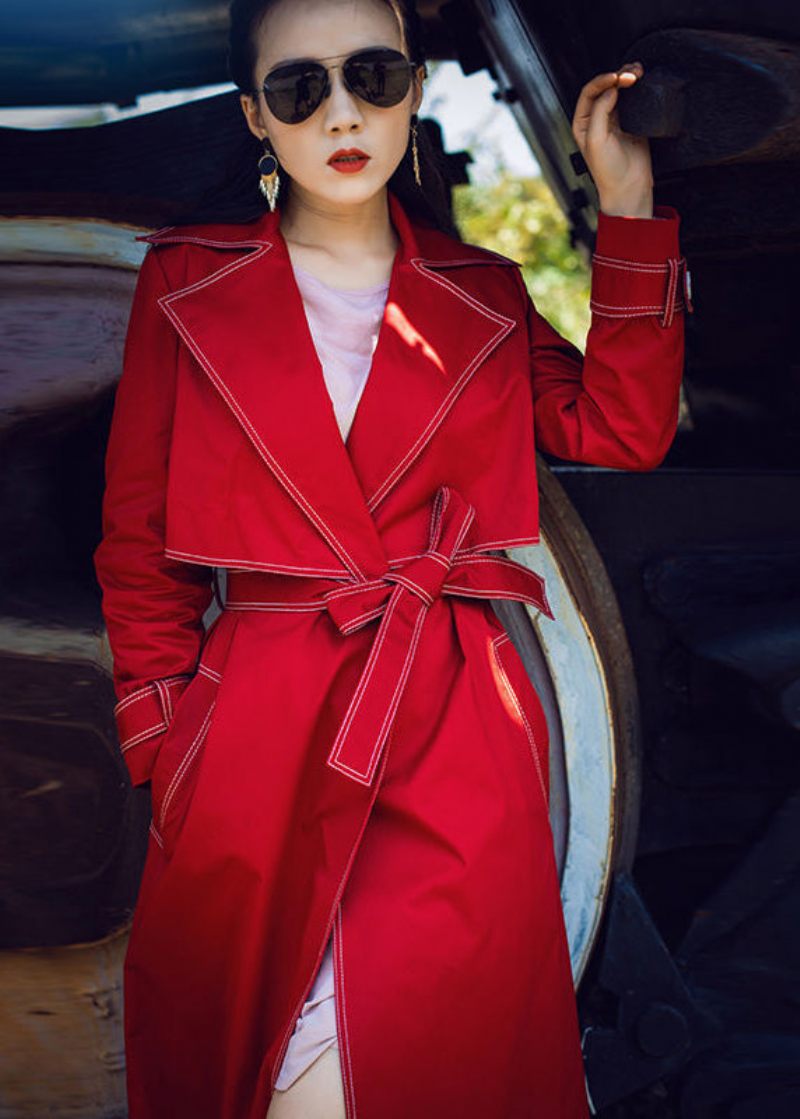 Fin Mulberry Peter Pan Krage Tie Midja Bomull Trench Spring - Trenchcoats för kvinnor