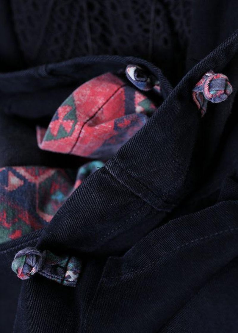 Fin Överdimensionerad Maxikåpa Höstsvarta Patchwork Huvkappor - Trenchcoats för kvinnor