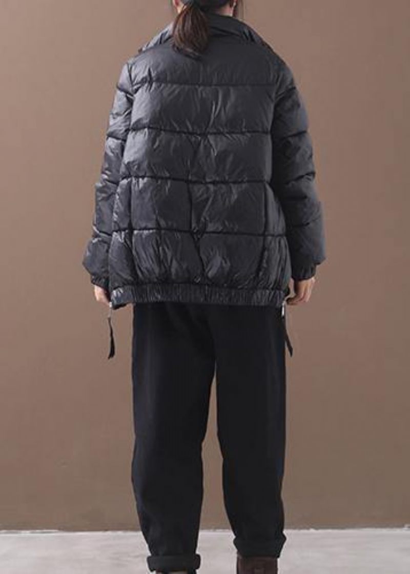 Fin Plus Size Dunjacka Patchwork Rutiga Kappor Svart Vinterjacka Med Dragkedja Och Varm Vinterkappa - Dunjackor för kvinnor