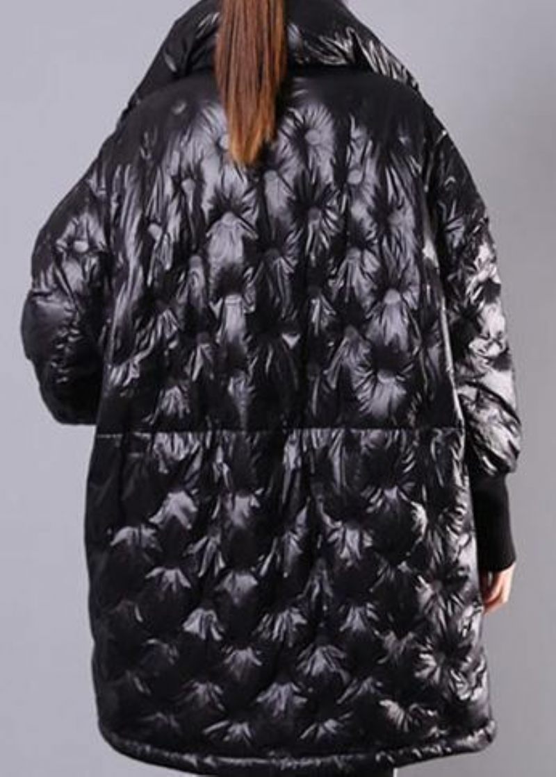 Fin Svart Dunkappa Plus Size Stativ Krage Vinterjacka Batwing Sleeve Ny Överrock - Dunjackor för kvinnor