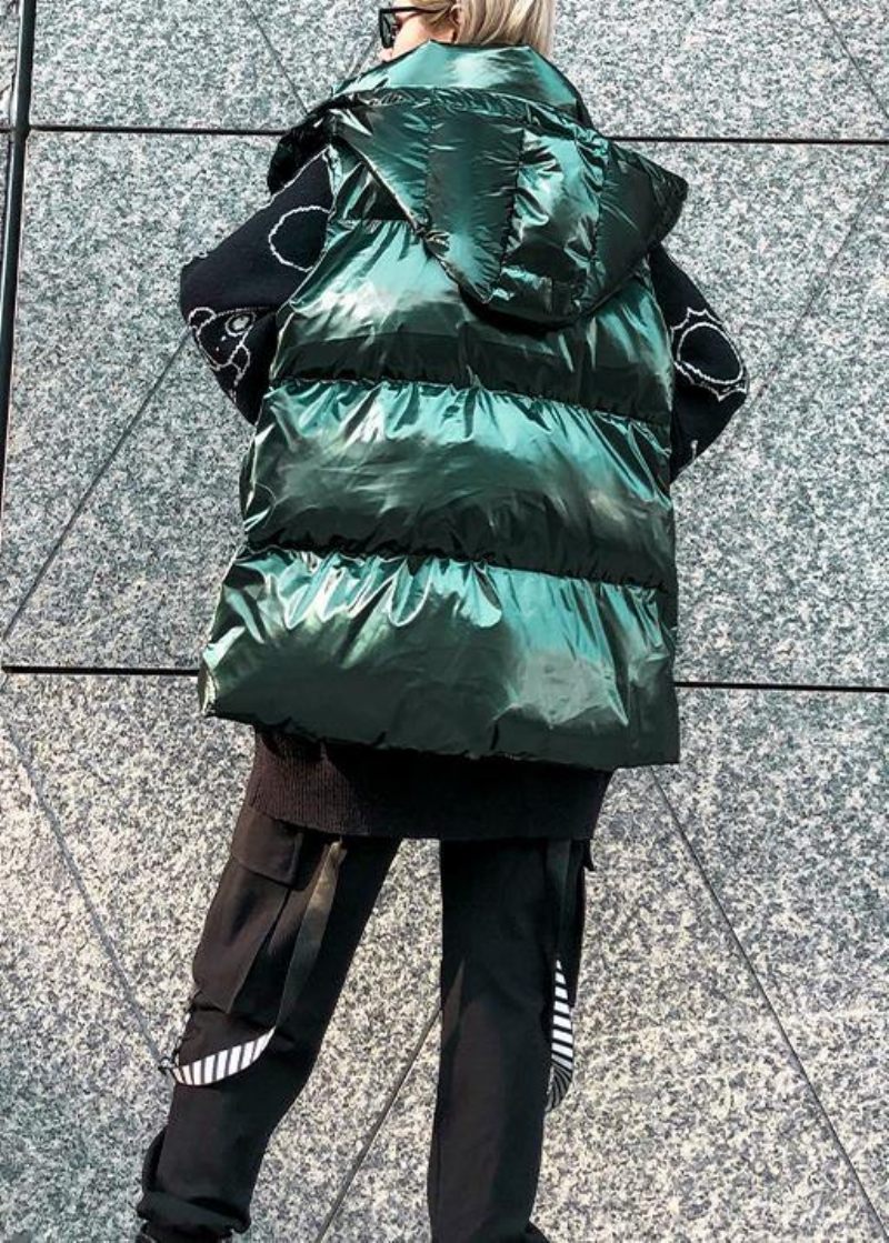 Fina Gröna Damparkas Plus Size Vinterjackor Med Huva Utan Ärm - Grön