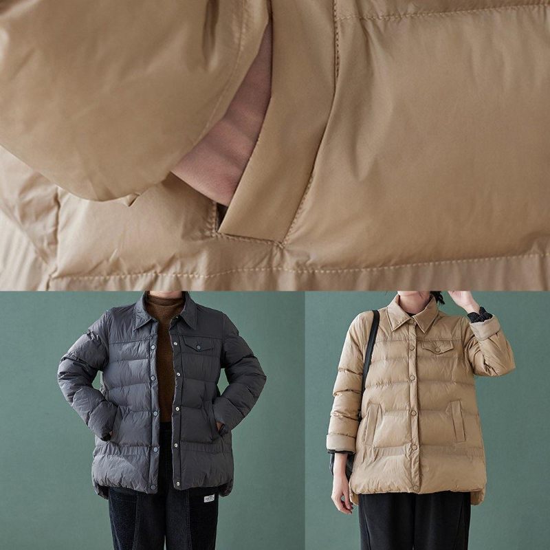 Fina Nakna Ytterkläder Plus Size Kläder Dunjacka Lapelfickor Vinter - Naken